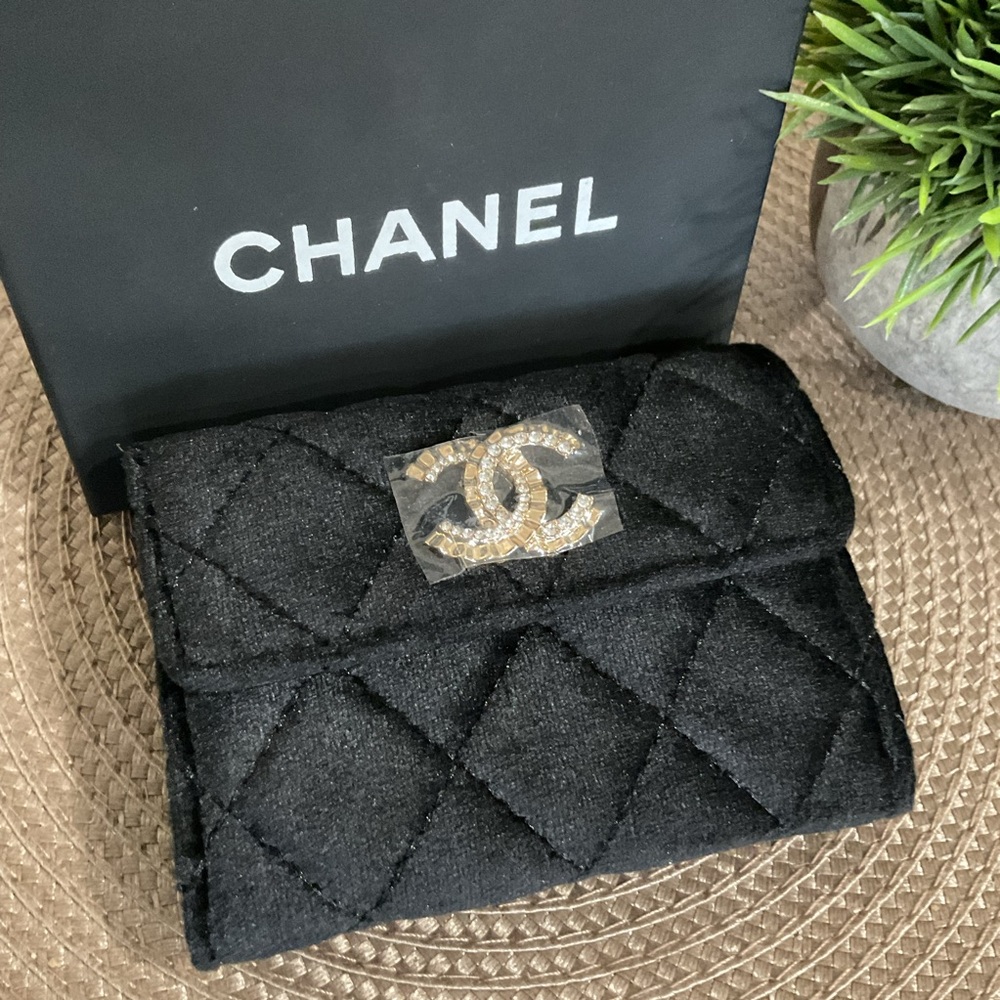 Black Quilted Wallet with Gold Logo